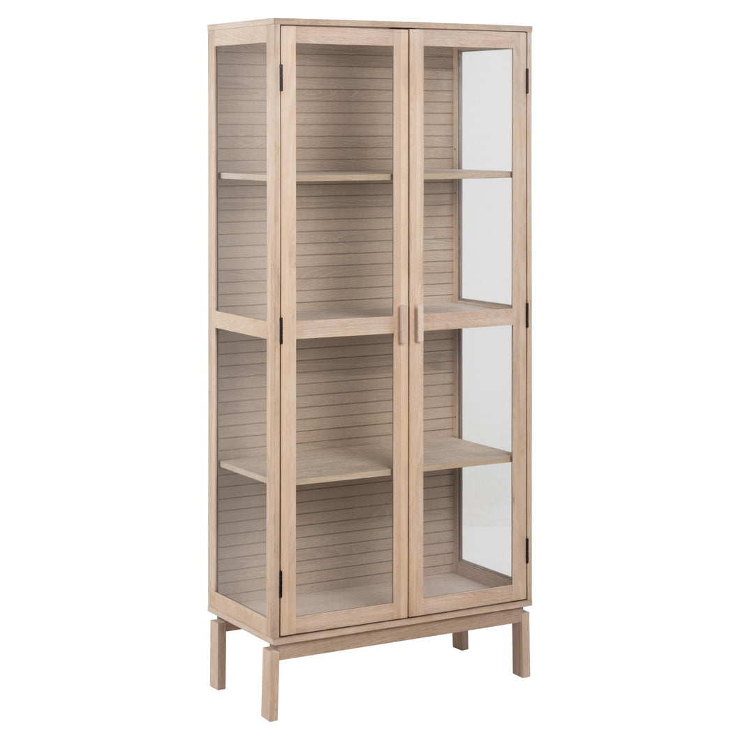 Linley Lamella Glass Cabinet In White Oak With 2 Push To Open Doors And 3 Shelves 180x80x40cm
