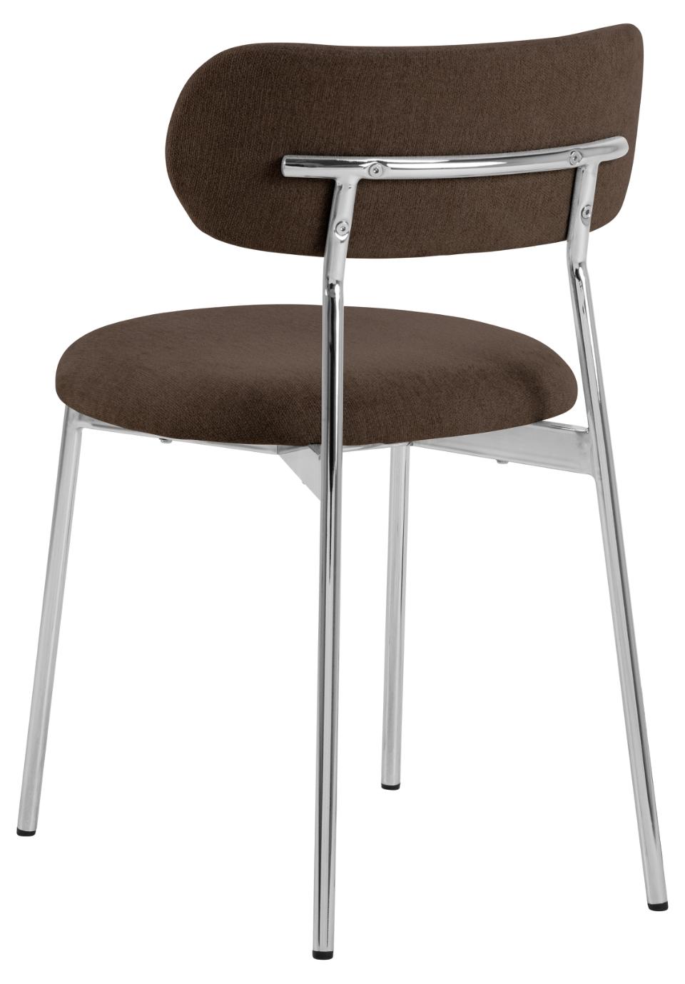 Brown upholstered chair with chrome frame on a white background