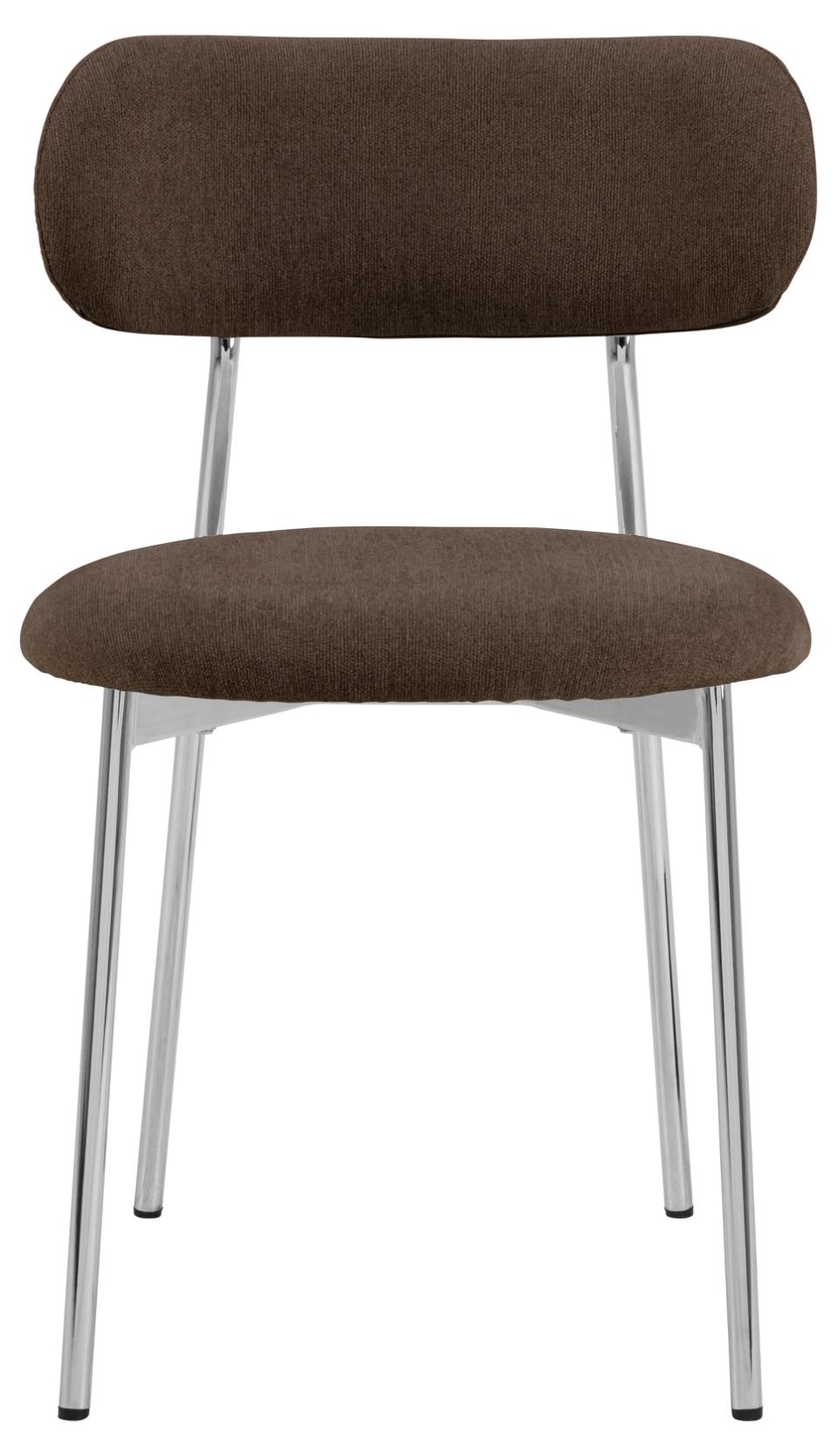 Brown upholstered chair with metal legs on a white background