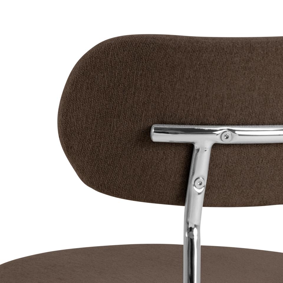 Brown upholstered chair with a chrome frame on a white background