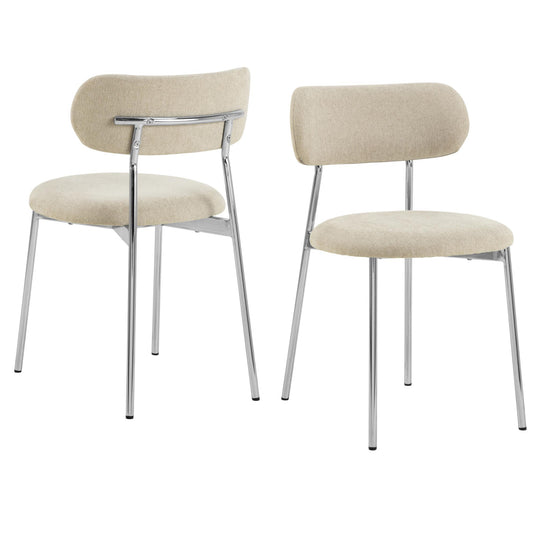 Lyric Beige Apia Comfort Fabric Dining Chair With Chrome Legs, Set Of 2 Chairs