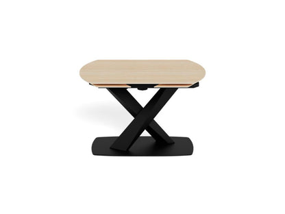 Morella extendable dining table with black metal base on a white background