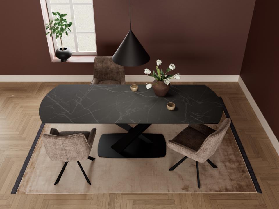 Morella Oval Extending Dining Table in Black Ceramic 160 To 240cm
