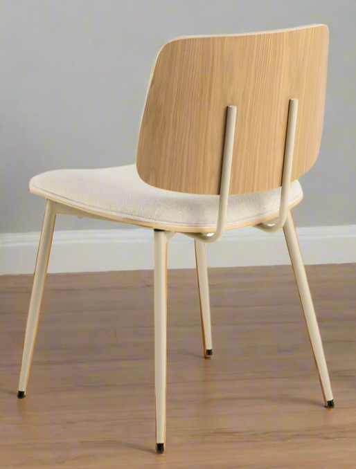 Owen Oak Dining Chair Set Of 2 Comfortable Beige Fabric Designer Chairs With Solid Metal Base
