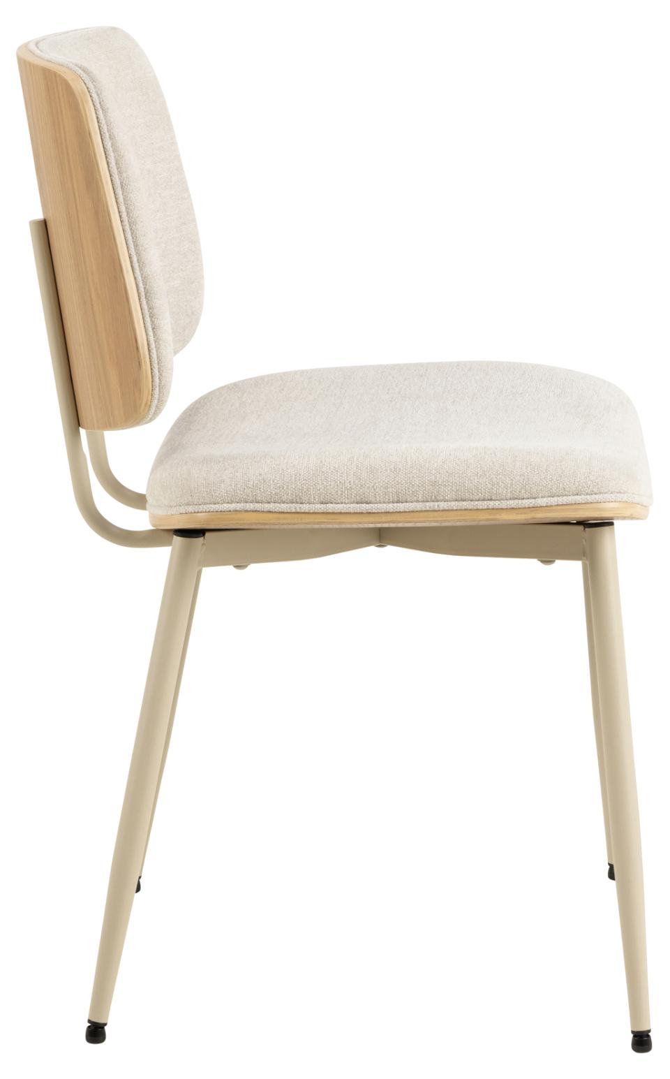 Owen Oak Dining Chair Set Of 2 Comfortable Beige Fabric Designer Chairs With Solid Metal Base