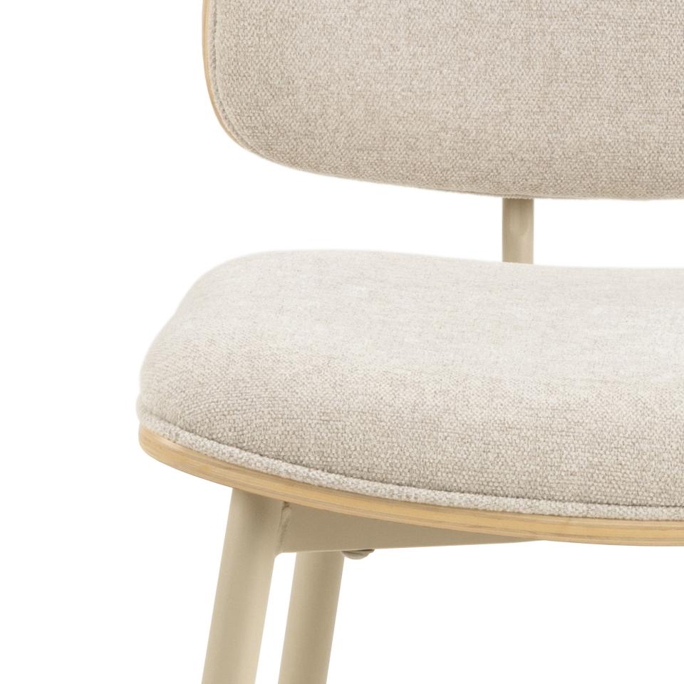 Owen Oak Dining Chair Set Of 2 Comfortable Beige Fabric Designer Chairs With Solid Metal Base