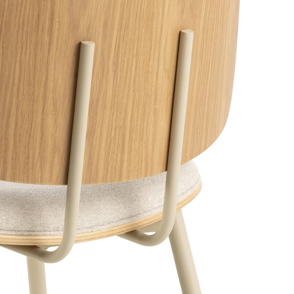 Owen Oak Dining Chair Set Of 2 Comfortable Beige Fabric Designer Chairs With Solid Metal Base