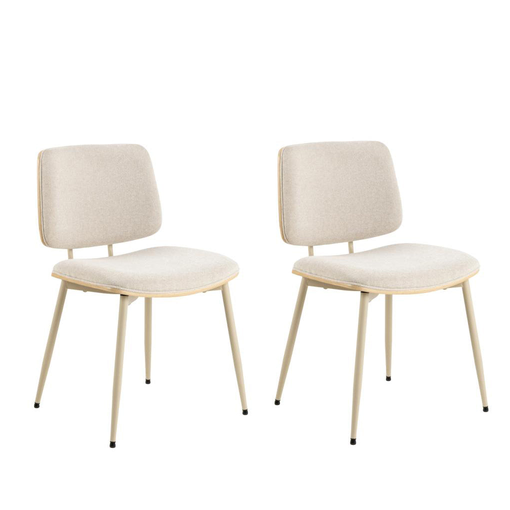 Owen Oak Dining Chair Set Of 2 Comfortable Beige Fabric Designer Chairs With Solid Metal Base