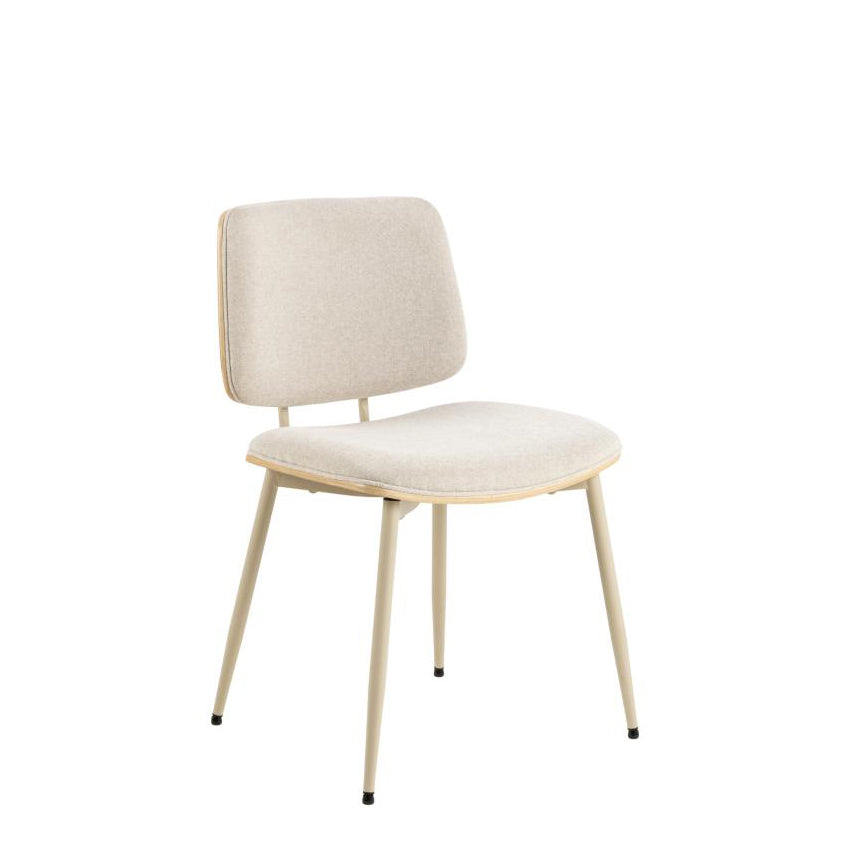 Owen Oak Dining Chair Set Of 2 Comfortable Beige Fabric Designer Chairs With Solid Metal Base