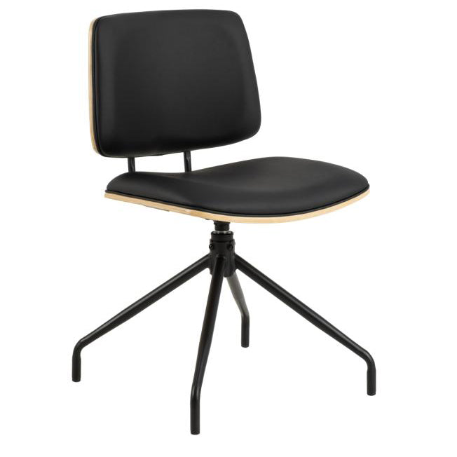Owen Oak Swivel Dining Chair Set Of 2 Comfortable Black Leather Designer Chairs With Solid Metal Base