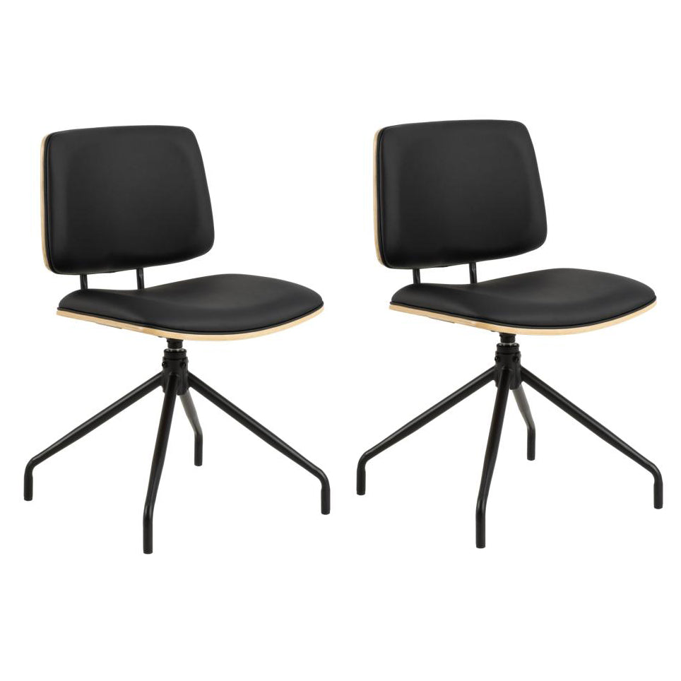 Owen Oak Swivel Dining Chair Set Of 2 Comfortable Black Leather Designer Chairs With Solid Metal Base