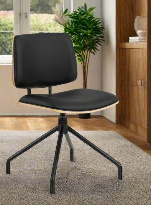 Owen Oak Swivel Dining Chair Set Of 2 Comfortable Black Leather Designer Chairs With Solid Metal Base
