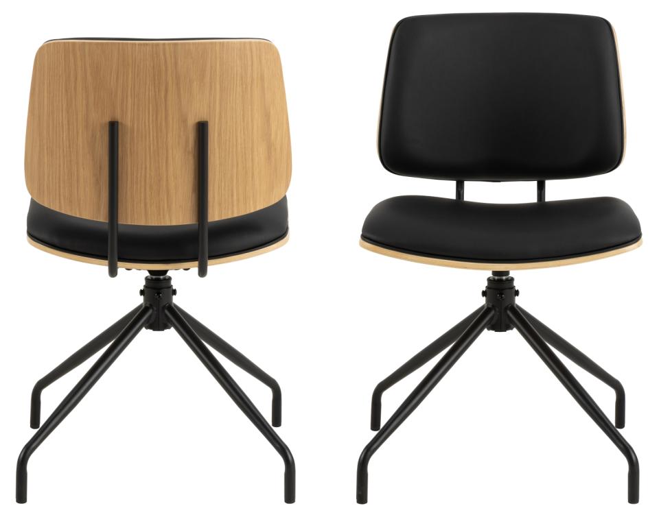 Owen Oak Swivel Dining Chair Set Of 2 Comfortable Black Leather Designer Chairs With Solid Metal Base
