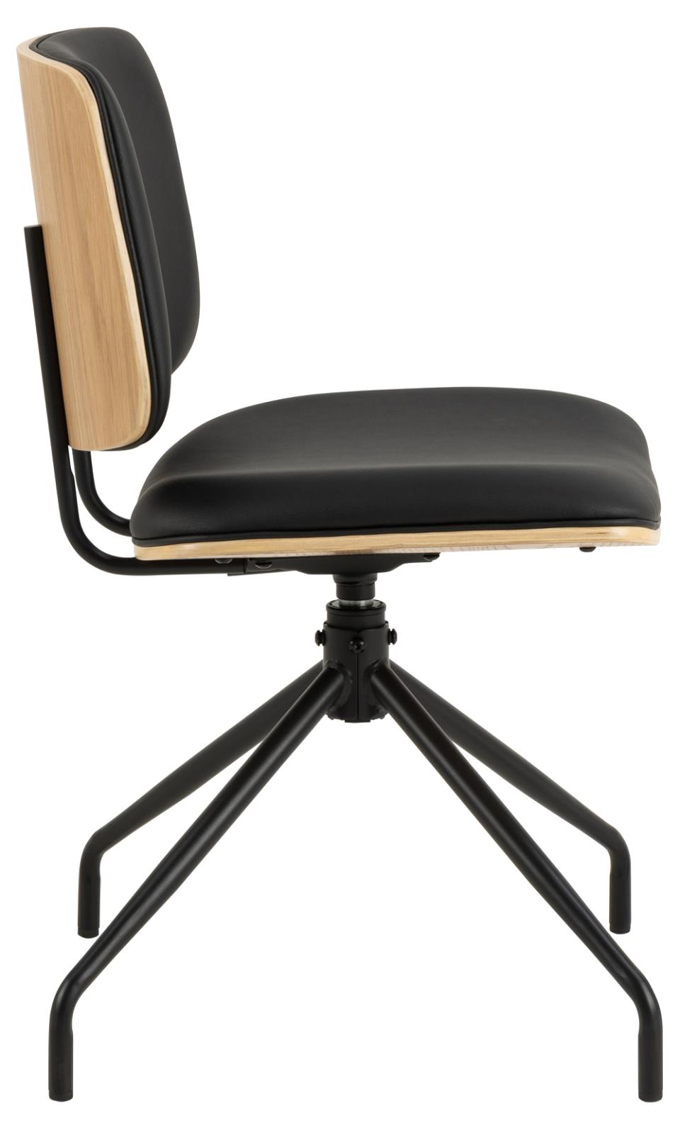 Owen Oak Swivel Dining Chair Set Of 2 Comfortable Black Leather Designer Chairs With Solid Metal Base
