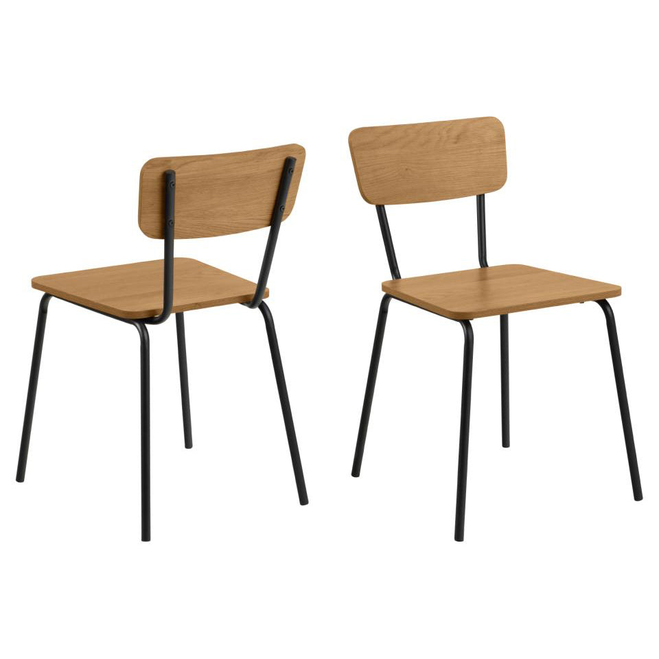 Peru Chene Oak Dining Chair Set Of 4 Comfortable Curved Wood Chairs With Solid Metal Base