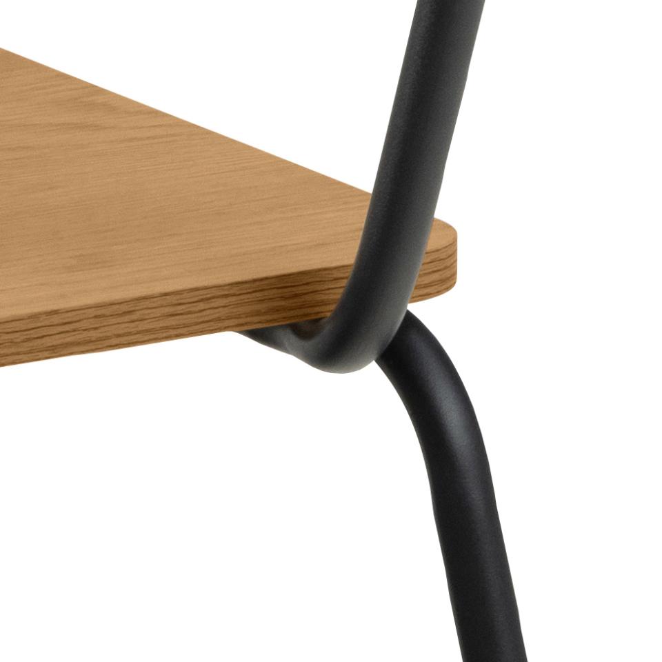 Peru Chene Oak Dining Chair Set Of 4 Comfortable Curved Wood Chairs With Solid Metal Base