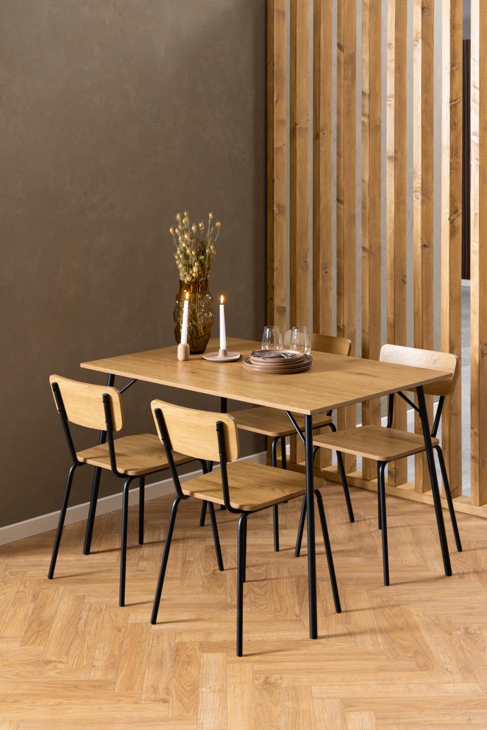 Peru Chene Oak Dining Chair Set Of 4 Comfortable Curved Wood Chairs With Solid Metal Base