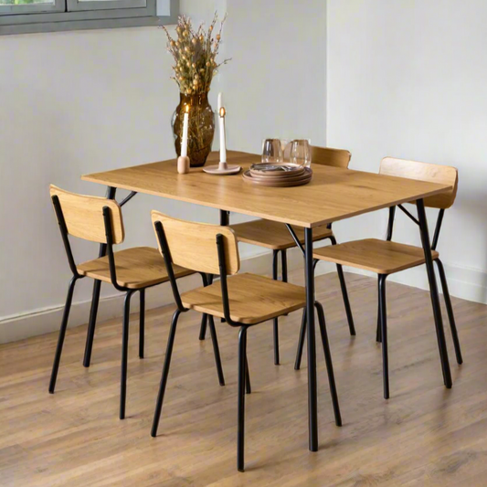 Peru Chene Oak Dining Chair Set Of 4 Comfortable Curved Wood Chairs With Solid Metal Base