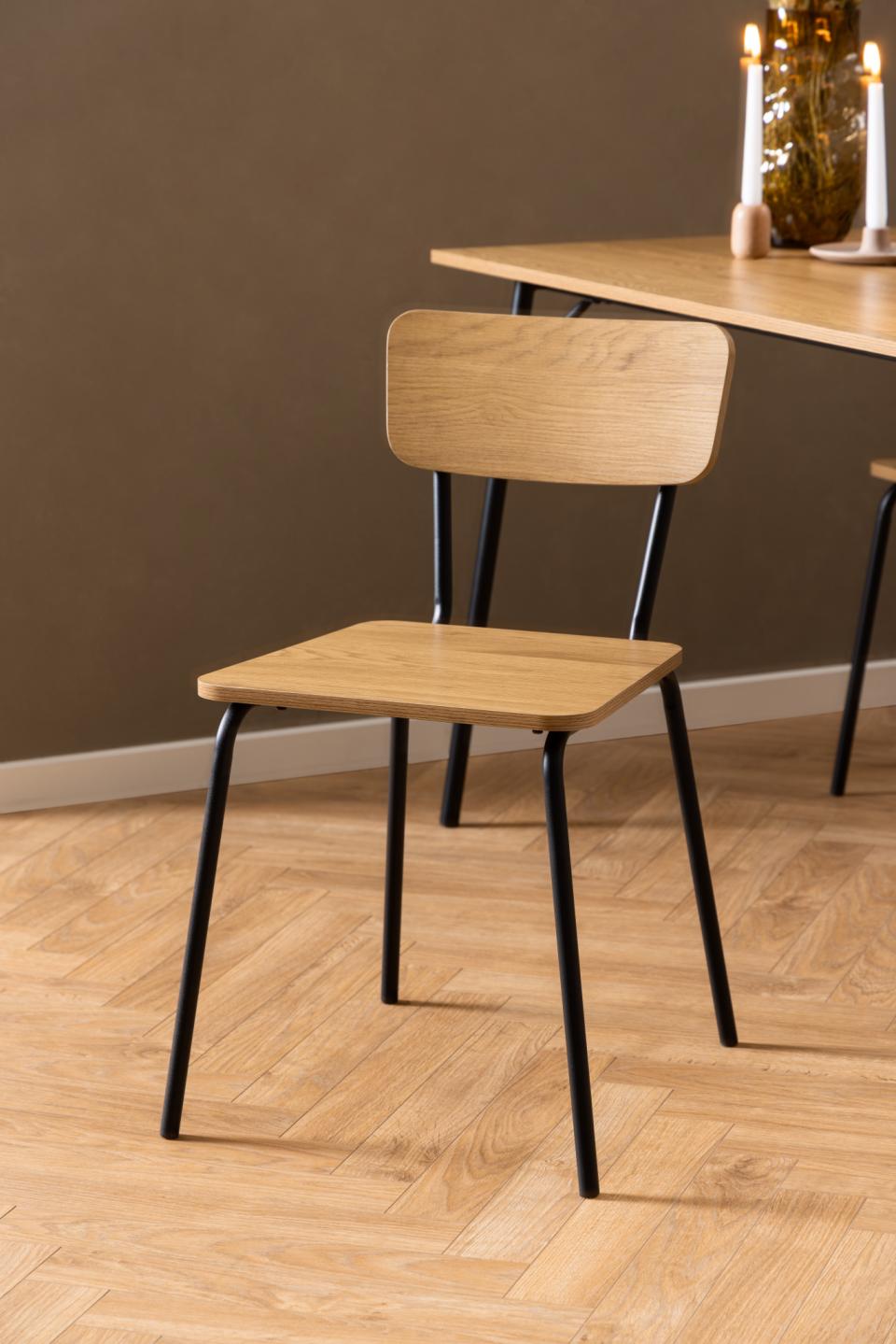 Peru Chene Oak Dining Chair Set Of 4 Comfortable Curved Wood Chairs With Solid Metal Base