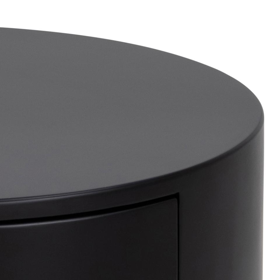 Round black table with a white background