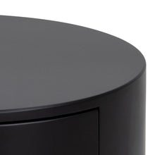 Load image into Gallery viewer, Round black table with a white background
