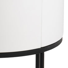 Load image into Gallery viewer, Round table with white top and black base on a white background
