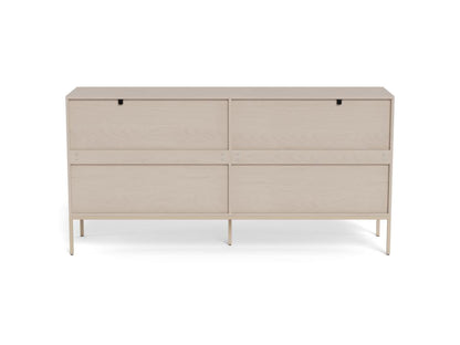 Rear view of the Seaford grey sideboard with slim metal legs and wall hangers shown against a plain white background.