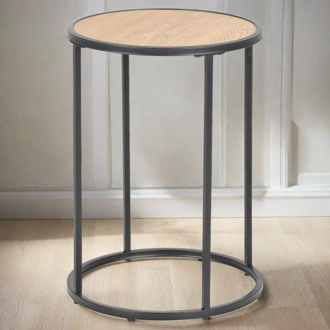 Seaford Side Table Brown Melamine Oak Rectangle Top And Metal Base 40cm