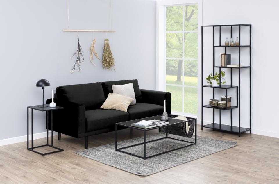 Seaford Over Arm C Shape Side Table With Black Top And Metal Base 43x35cm