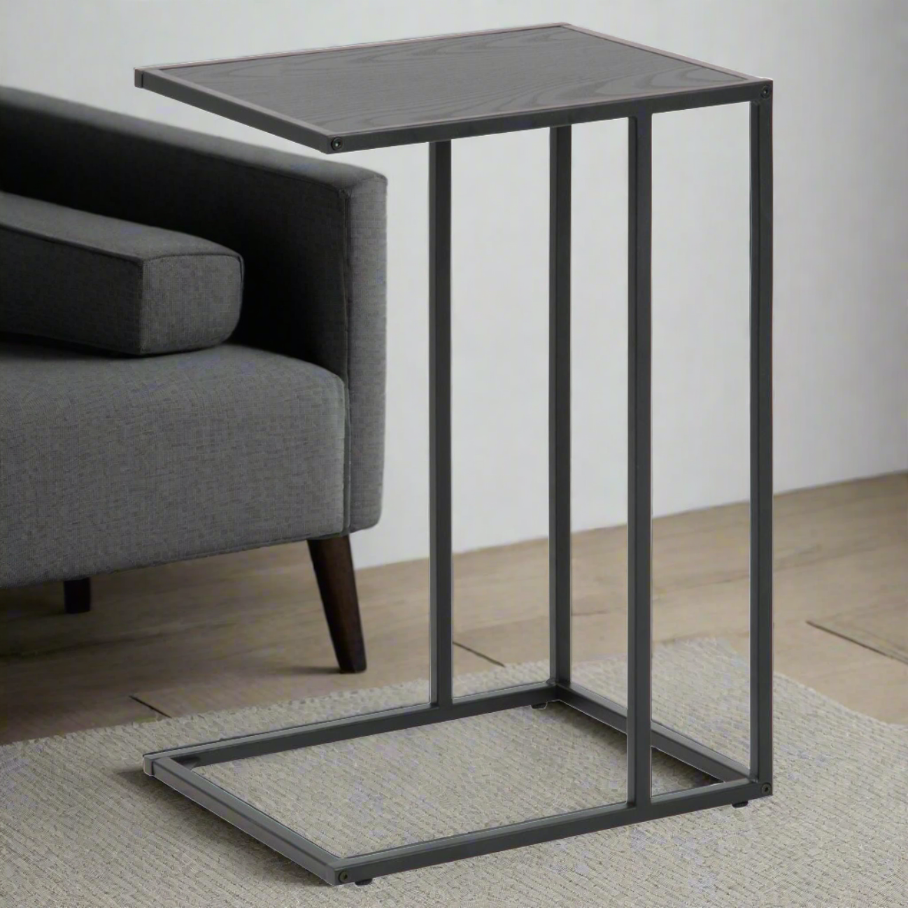 Seaford Over Arm C Shape Side Table With Black Top And Metal Base 43x35cm