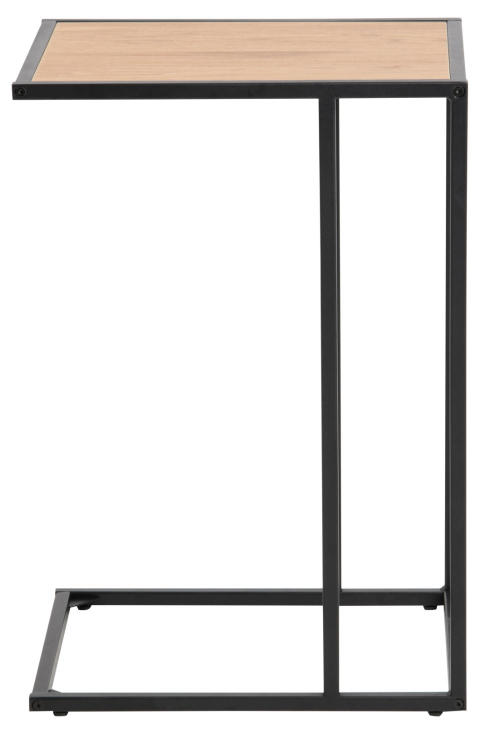 Over Arm C Shape Rectangle Side Table With Paper Oak Top And Metal Base 43x35cm