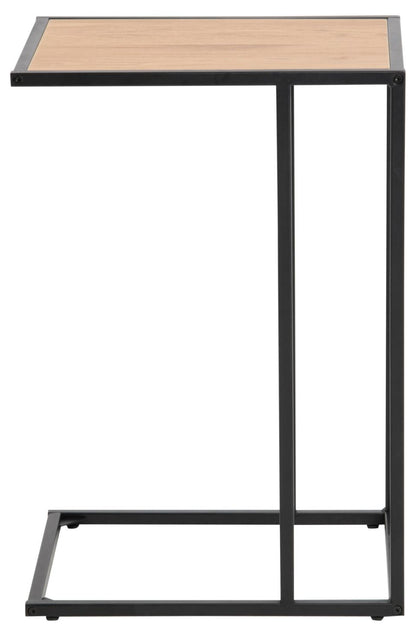Over Arm C Shape Rectangle Side Table With Paper Oak Top And Metal Base 43x35cm