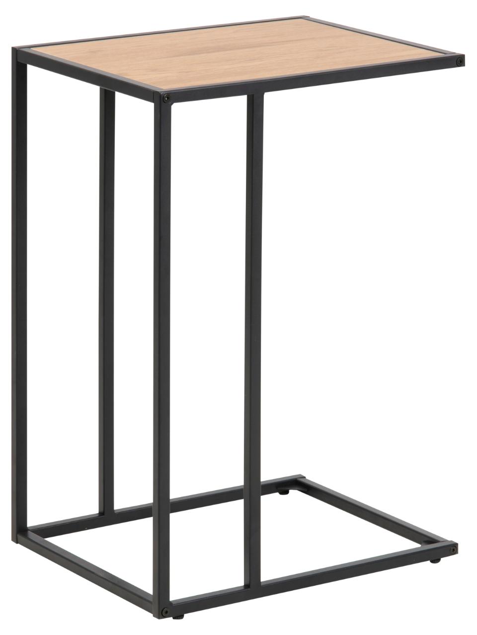 Over Arm C Shape Rectangle Side Table With Paper Oak Top And Metal Base 43x35cm