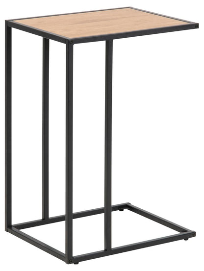 Over Arm C Shape Rectangle Side Table With Paper Oak Top And Metal Base 43x35cm
