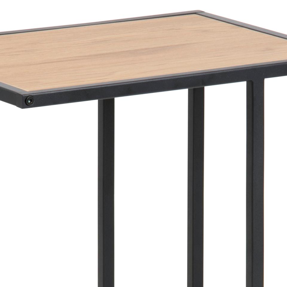 Over Arm C Shape Rectangle Side Table With Paper Oak Top And Metal Base 43x35cm