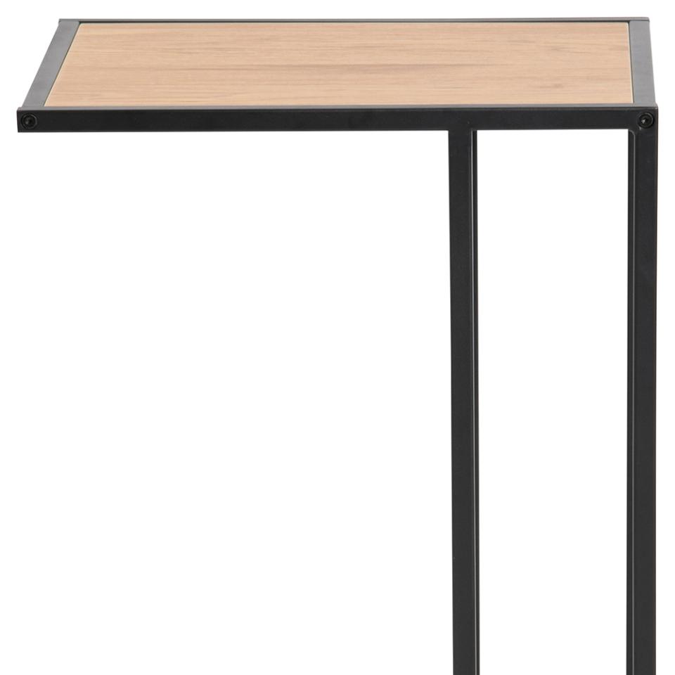 Over Arm C Shape Rectangle Side Table With Paper Oak Top And Metal Base 43x35cm