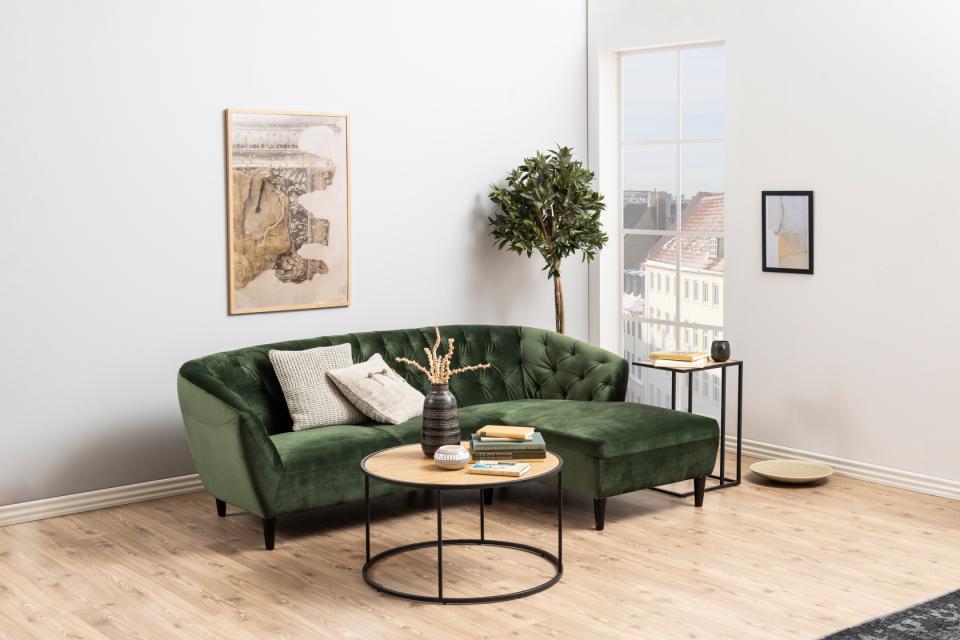 Over Arm C Shape Rectangle Side Table With Paper Oak Top And Metal Base 43x35cm