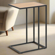 Load image into Gallery viewer, Over Arm C Shape Rectangle Side Table With Paper Oak Top And Metal Base 43x35cm
