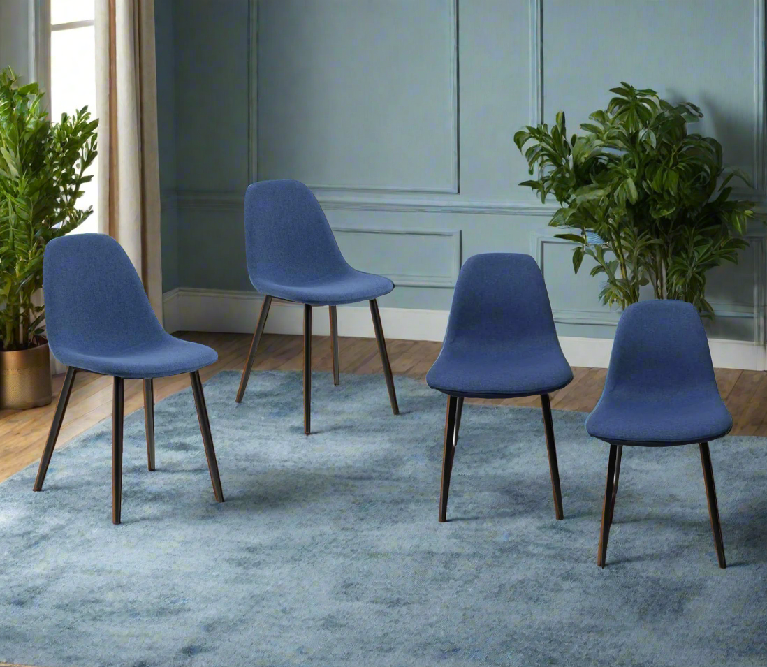 Wilma Bellana Fabric Chair In Grey Or Blue With Black Powder Coated Legs, Set Of 4