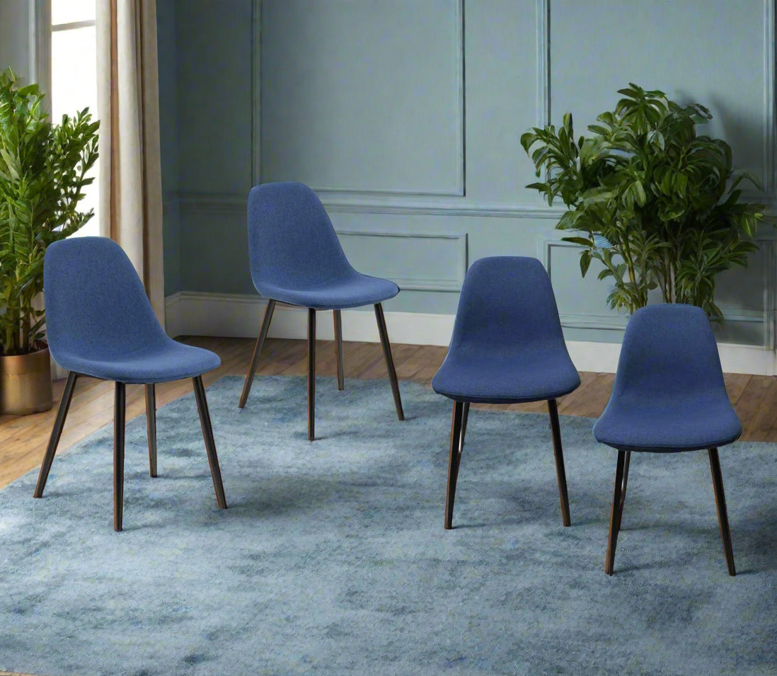 Wilma Bellana Fabric Chair In Grey Or Blue With Black Powder Coated Legs, Set Of 4