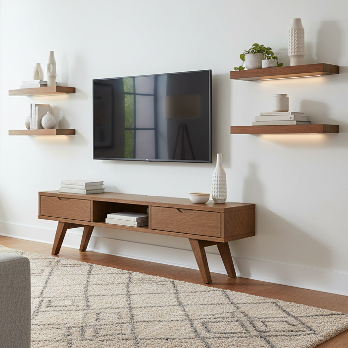 A-Line Long TV Unit With 2 Drawers And Shelf In Brown Oiled Oak 1.5m 150x40x45cm