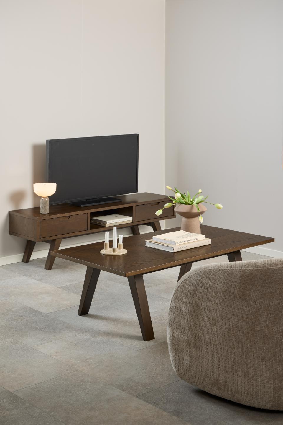 A-Line Long TV Unit With 2 Drawers And Shelf In Brown Oiled Oak 1.5m 150x40x45cm