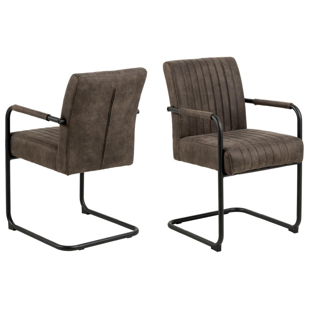 Adele Anthracite Designer Dining Chair With Armrest, Pocket Springs And Vertical Stitching, Set Of 2 Chairs