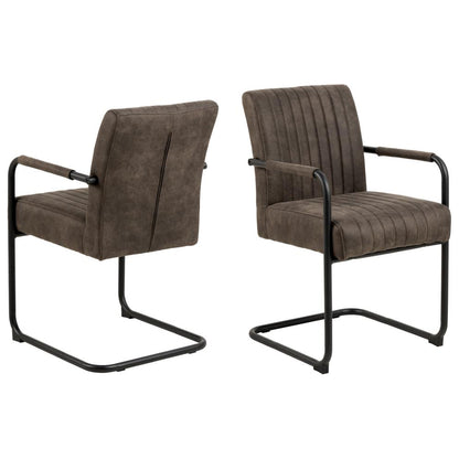 Adele Anthracite Designer Dining Chair With Armrest, Pocket Springs And Vertical Stitching, Set Of 2 Chairs