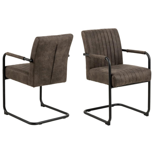 Adele Anthracite Designer Dining Chair With Armrest, Pocket Springs And Vertical Stitching, Set Of 2 Chairs