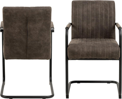 Adele Anthracite Designer Dining Chair With Armrest, Pocket Springs And Vertical Stitching, Set Of 2 Chairs