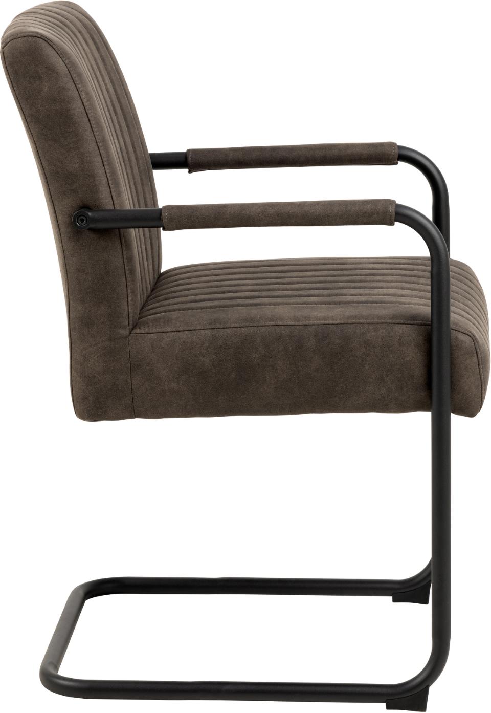 Adele Anthracite Designer Dining Chair With Armrest, Pocket Springs And Vertical Stitching, Set Of 2 Chairs