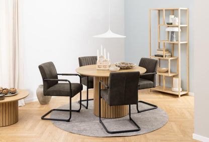 Adele Anthracite Designer Dining Chair With Armrest, Pocket Springs And Vertical Stitching, Set Of 2 Chairs