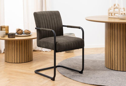 Adele Anthracite Designer Dining Chair With Armrest, Pocket Springs And Vertical Stitching, Set Of 2 Chairs