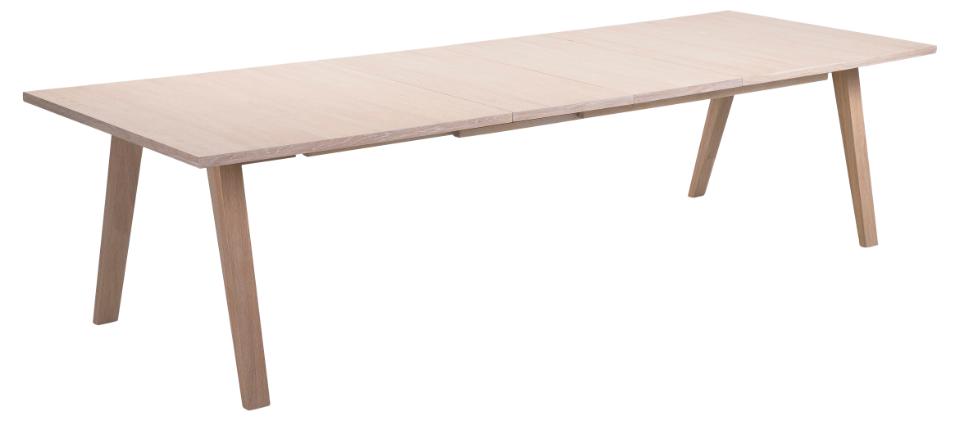 Long wooden table with a light finish on a white background